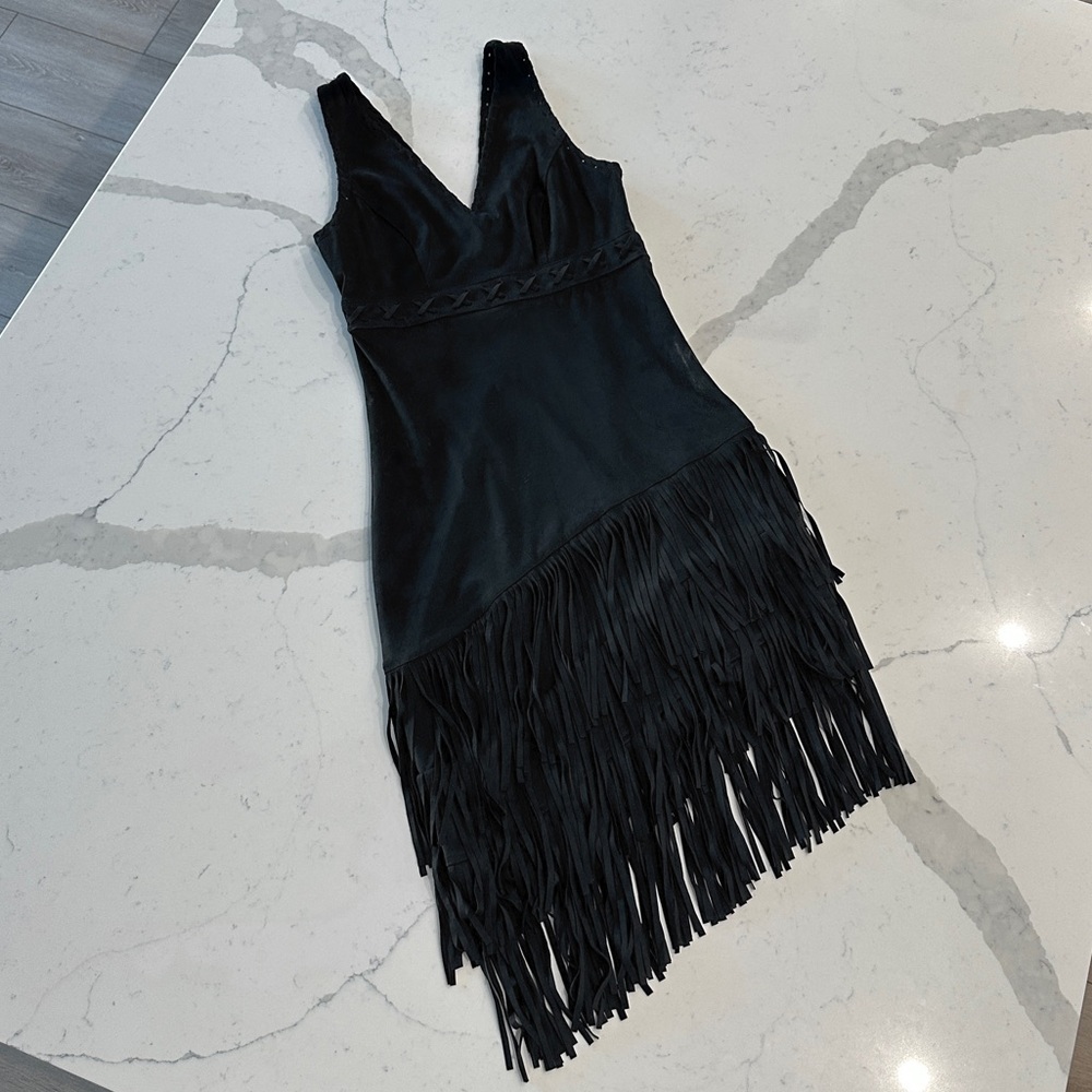 Idyllwind Black Sleeveless Fringe Mini Dress